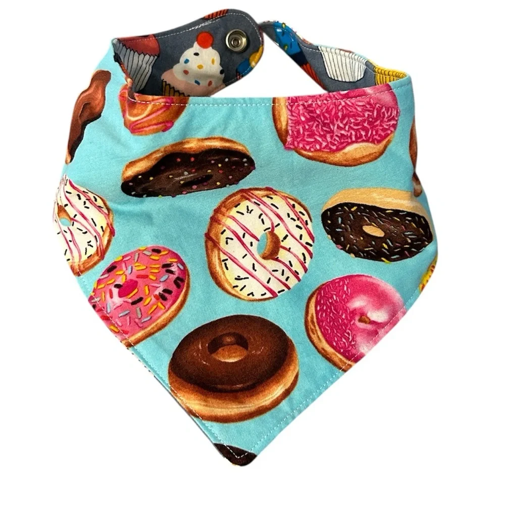 Dog Bandana Cupcake Print and Donuts reversible snaps closed neckerchief for dog